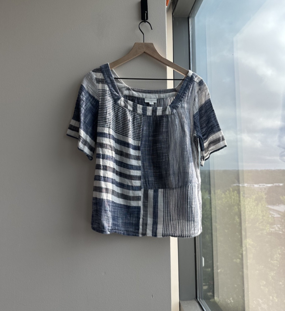 J.Jill Striped Patchwork Vacation Blouse 100% Cotton Women's XS